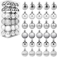1.6in 36-Piece Shatterproof Christmas Balls - Xmas Tree Ornaments Silver