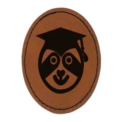 Graduation Sloth Round Iron-On Engraved Faux Leather Patch Applique - 2.5" Brown