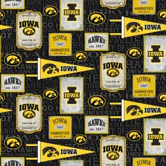 Sykel Enterprises-University of Iowa Cotton Fabric-Iowa Hawkeyes Vintage Pennant Cotton Quilting Fabric