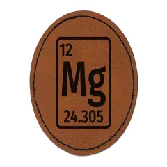 Magnesium Periodic Table of Elements Science Chemistry Round Iron-On Engraved Faux Leather Patch Applique - 2.5" Brown