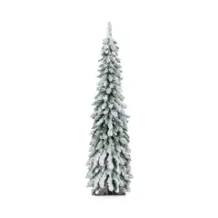 4/5/6 Feet Pre-Lit Artificial Christmas Tree Snow-Flocked Slim Pencil Xmas Decor