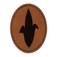 Corn on the Cob Solid Round Iron-On Engraved Faux Leather Patch Applique - 2.5" Brown