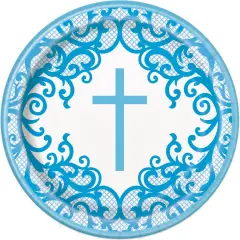 Fancy Blue Cross Round 9" Dinner Plates, 8ct