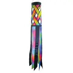 In the Breeze 5215 &mdash; Jewel Diagonal Weave 40" Windsock &mdash; Colorful Lattice Windsock with Color-Coordinated Tails