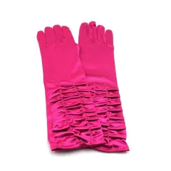 Women's Satin Long Sleeve Bridal Party Gloves for Wedding Costume Rose red
