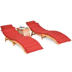 3 Pieces Wooden Folding Patio Lounge Chair Table Set