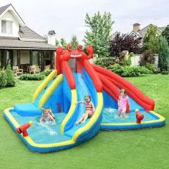 Inflatable Water Slide Bounce House with Water Cannon and Air Blower