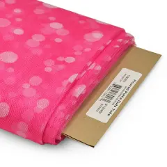 Premium Flocked Polka Dot Tulle Fabric Bolt of 54" X 25 Yards Fuchsia