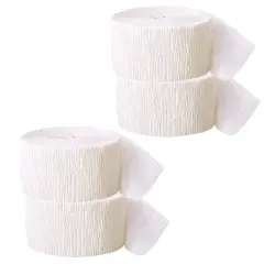 4-Roll Multi-Colored Crepe Paper Streamers for Party Decoration White