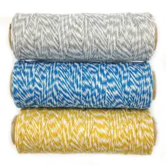Wrapables Cotton Baker's Twine 4ply 330 Yards (Set of 3 Spools x 110 Yards) for Gift Wrapping, Party Decor, and Arts and Craft (Grey, Blue, Dark Yellow)