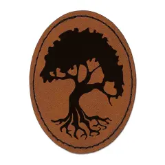 Swampy Mangrove Tree with Roots Round Iron-On Engraved Faux Leather Patch Applique - 2.5" Brown