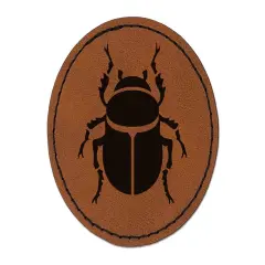Scarab Beetle Insect Bug Round Iron-On Engraved Faux Leather Patch Applique - 2.5" Brown