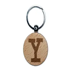 Letter Y Uppercase Cute Typewriter Font Engraved Wood Round Keychain Tag Charm