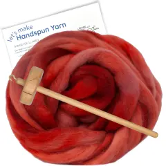 LEARN TO SPIN - Beginner's Spinning Kit with Hand Dyed BFL Roving, Drop Spindle & Printed Instructions w/ Video. Many Colors. Egyptian Red