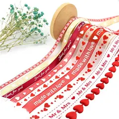 9 Rolls Hearts Ribbon Set - Valentine's Day Mother's Day Satin Ribbon, Printed Heart Ribbons for Gift Wrapping, Wedding Birthday Party Decorations, Crafts DIY Supplies (Valentine)