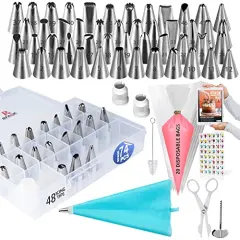 74 PCs Icing Piping Bags and Tips Set, Cake Decorating Kit with 48-Numbered Piping Tips, 20+1 Pastry Bags for Cookie Cupcake Cake Decoration, Cake Decorating Tips Set with Booklet and E-book