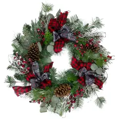 Northlight Dual Plaid and Berries Artificial Christmas Wreath - 24" - Unlit Green