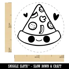 Deliciously Kawaii Chibi Pizza Slice Self-Inking Rubber Stamp for Stamping Crafting Planners Green