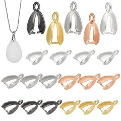 100 Pieces Brass Pinch Clip Bail Clasp Dangle Charm Bead Pendant Connector Findings 14x7x5mm for Jewelry Making 5 Colors
