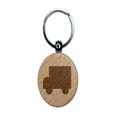 School Bus Solid Engraved Wood Round Keychain Tag Charm
