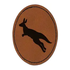 Kangaroo Jumping Solid Round Iron-On Engraved Faux Leather Patch Applique - 2.5" Brown