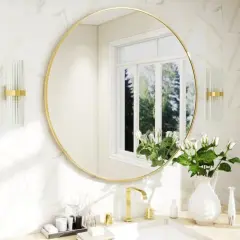 20 Inch Round Mirror, Gold Metal Frame Circle Mirror, Wall Mirror for Entryway, Bathroom, Vanity, Living Room, Gold Circle Mirror