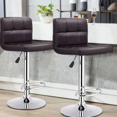 Set of 2 PU Leather Swivel Bar Stools Pub Chairs Brown