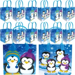 Tiny Mills Penguin Winter Themed Party Favor Bags Treat Bags with Handles Candy Bags for Holiday Party Gift Bags Christmas Holiday Party Supplies,12 Pack