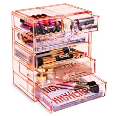 Sorbus Acrylic Makeup & Jewelry Organizer Storage Case- (4 Large, 2 Small Drawers) Pink