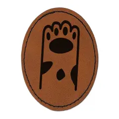 Cute Dog Cat Paw Spotted Doodle Round Iron-On Engraved Faux Leather Patch Applique - 2.5" Brown