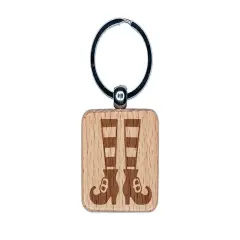 Witch Shoes Striped Stockings Halloween Engraved Wood Square Keychain Tag Charm