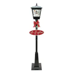 Northlight Lighted Musical Snowing Christmas Street Lamp with Snowman - 70.75" - Black
