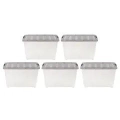 IRIS USA 53 Quart Stack & Pull Clear Storage Box, Gray, 5 Pack
