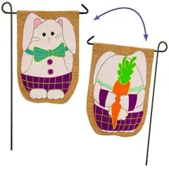 Easter Bunny Hiding Something Garden Flag 2 Sided Burlap Decorative