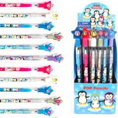 TINYMILLS 24 Pcs Penguins Multi Point Stackable Push Pencil Assortment with Eraser for Winter Themed Party Favor Ice Skating Party Favors Classroom Rewards