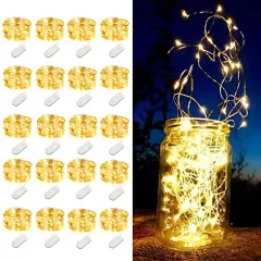 20 Pack Fairy Lights Battery Operated Mini String Lights-7.2ft 20 LED Silver Wire Warm White for Wedding,Party Centerpieces,Crafts,Table,Mason Jars Decor-Long Lasting Battery Fairy Lights