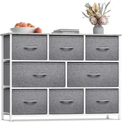 Sorbus Dresser with 8 Drawers - Chest Organizer Unit with Steel Frame Wood Top & Handle Easy Pull Fabric Bins for Clothes - Wide Storage Furniture for Bedroom, Hallway, Living Room, Nursery & Closet Gray