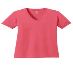 Port & Company&reg; Ladies Core Cotton V-Neck Short Sleeve T-Shirt Coral