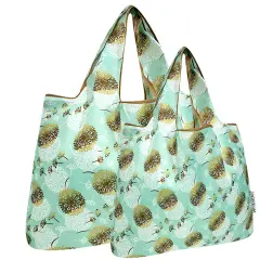 Wrapables Large & Small Foldable Tote Nylon Reusable Grocery Bags, Set of 2, Dandelion