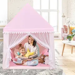 Kids Play Tent Large Playhouse Children Play Castle Fairy Tent Gift with Mat Pink