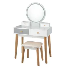 Makeup Dressing Table with 4 Drawers and Lighted Mirror
