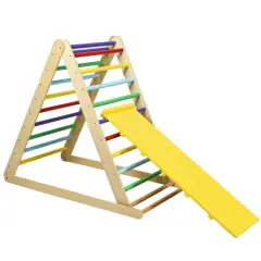 Foldable Wooden Triangle Climbing Ladder with 21 Strips Perfect for Indoor Play Multicolored