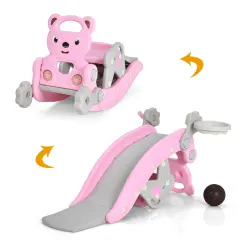 4-in-1 Toddler Slide and Rocking Horse Playset with Basketball Hoop Pink