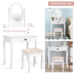 Wooded Vanity Table Set with Oval Mirror and Rotating Mirror