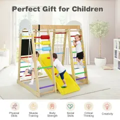 8-in-1 Multi-Functional Kids Wooden Climber Gym Playset Suitable for Indoor or Outdoor Space Multicolored