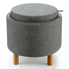 Round Storage Ottoman with Tray Top Accent Padded Footrest Grey