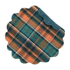 Troy Orange & Green Plaid Round 100% Cotton Set of 6 Placemats 17"