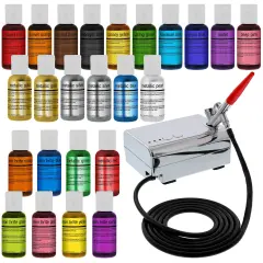 U.S. Cake Supply Complete Cake Airbrush Decorating Kit with 24 Vibrant Food Colors - Air Brush for Cake Decoration, Cupcakes, Cookies & Desserts