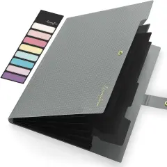 Expanding File Folder, Letter Size Accordion File Organizer, 5 Pocket Folders for Documents, Cute Folder with Labels, Portable Paper Organizer for School Office Supplies, A4 Size Grey