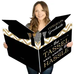 Big Dot of Happiness Gold - Tassel Worth the Hassle - Graduation Congratulations Giant Greeting Card - Big Shaped Jumborific Card